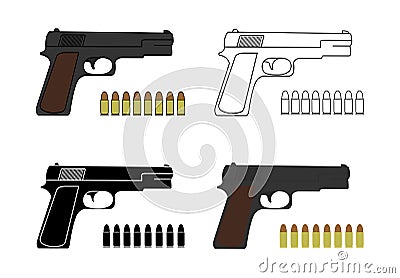 9mm pistols set with bullets Vector Illustration