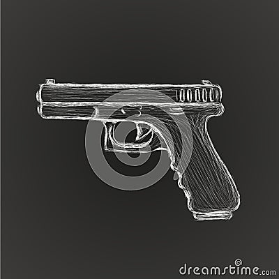 9mm semi-automatic hand drawn pistol. Modern firearm vector illustration. Vector Illustration