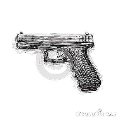 9mm semi-automatic hand drawn pistol. Modern firearm vector illustration. Vector Illustration