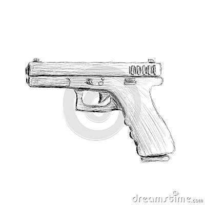 9mm semi-automatic hand drawn pistol. Modern firearm vector illustration. Vector Illustration