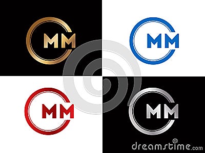 MM square shape Letter logo Design in silver gold color Vector Illustration