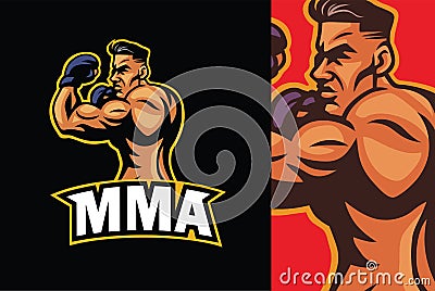 MMA Fighter Boxing Boxer Sport Logo Design Illustration Vector Art Vector Illustration