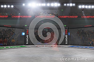 Mma fighting stage side view under lights Stock Photo