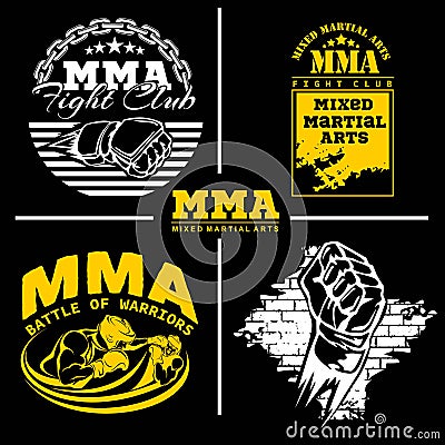 MMA mixed martial arts emblem badges - vector set. Vector Illustration
