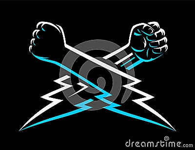 Mma wrestling clenched male fists and hands lightning bolt Vector Illustration