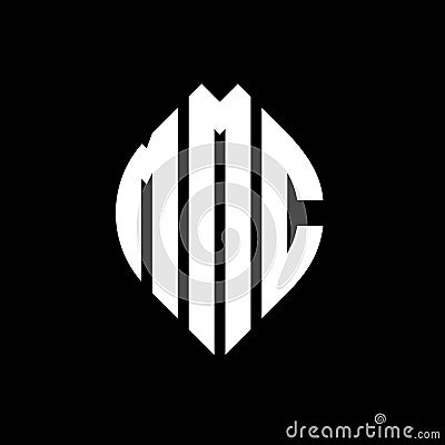 MMC circle letter logo design with circle and ellipse shape. MMC ellipse letters with typographic style. The three initials form a Vector Illustration