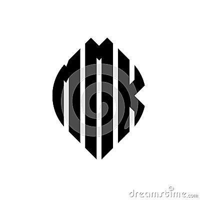 MMK circle letter logo design with circle and ellipse shape. MMK ellipse letters with typographic style. The three initials form a Vector Illustration