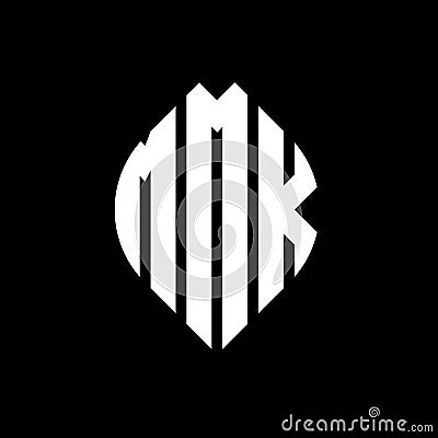 MMK circle letter logo design with circle and ellipse shape. MMK ellipse letters with typographic style. The three initials form a Vector Illustration