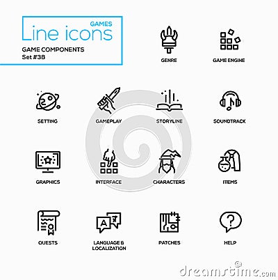 MMOG - modern vector single line icons set Vector Illustration