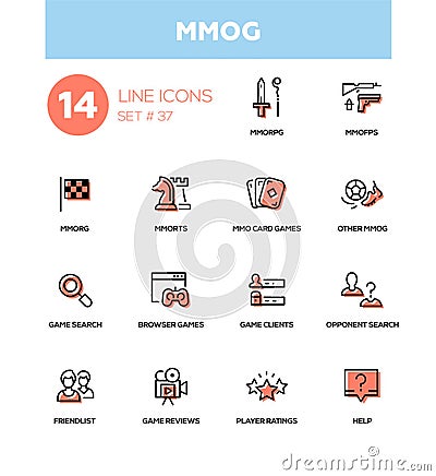 MMOG - modern vector single line icons set Vector Illustration