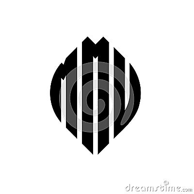 MMU circle letter logo design with circle and ellipse shape. MMU ellipse letters with typographic style. The three initials form a Vector Illustration