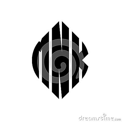 MNK circle letter logo design with circle and ellipse shape. MNK ellipse letters with typographic style. The three initials form a Vector Illustration