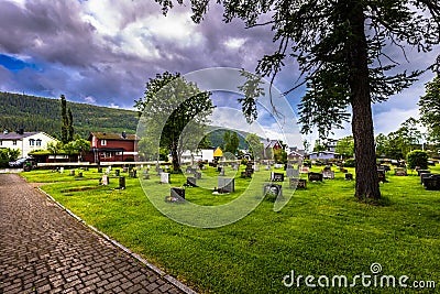 Mo I Rana - June 16, 2018: The cemetery of Mo I Rana, Norway Editorial Stock Photo