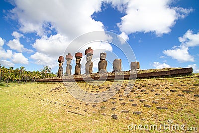 Moai at Ahu Tongariki, Easter island, Chile. Editorial Stock Photo