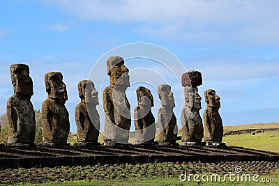 Moai ceremony facility Ahu Tongariki, Easter Island Stock Photo