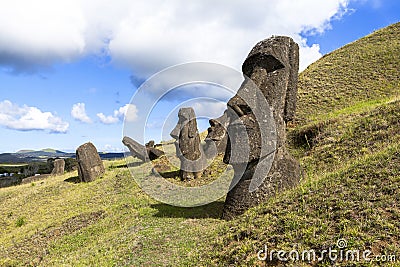 Moai Statues in Easter Island, Chile Stock Photo