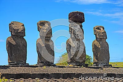 Moai Stone Statues at Rapa Nui - Easter Island Stock Photo