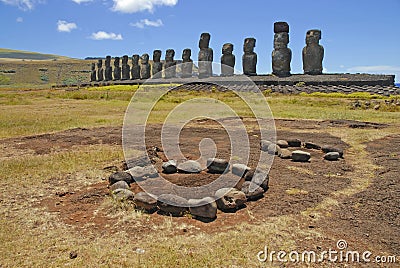 Moai Stone Statues at Rapa Nui Stock Photo