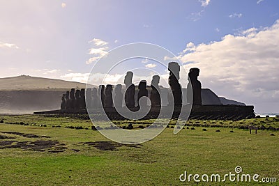 Moai at Tongariki, Easter Island Stock Photo