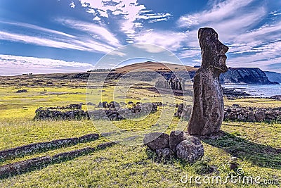Moai in Ahu Tongariki Easter Island Chile Stock Photo
