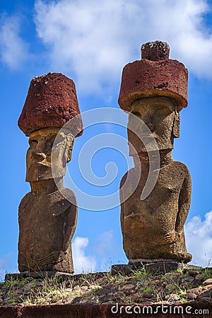 Moais statues site ahu Nao Nao on anakena beach, easter island Stock Photo