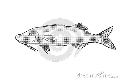 Moana kali Parupeneus cyclostomus or gold-saddle goatfis Hawaii Fish Cartoon Drawing Halftone Black and White Stock Photo