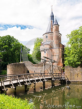 Moat and Burgundian tower of Duurstede castle in Wijk bij Duurstede, Netherlands Editorial Stock Photo