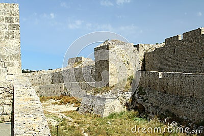 Moat of a knightly fortress on the island of Rhodes Stock Photo