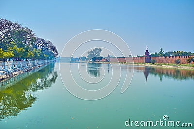 The moat of Mandalay Palace, Myanmar Stock Photo