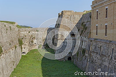Moat at the Old Fortress of Corfu Stock Photo