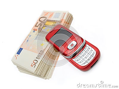 Mobil telephone & money Stock Photo