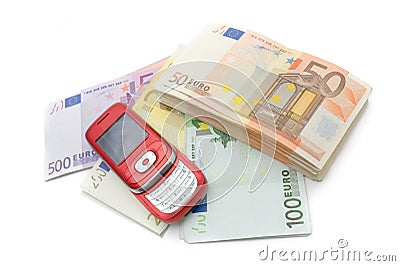 Mobil telephone & money Stock Photo