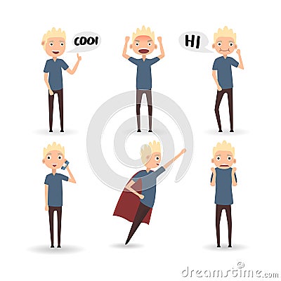 Blond man in 6 poses Vector Illustration