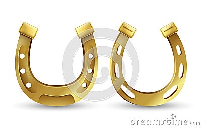 Golden horseshoes lucky St. Patrick`s day symbol Vector Illustration