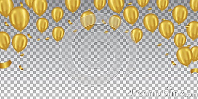 Group flying helium gas golden balloon party Stock Photo