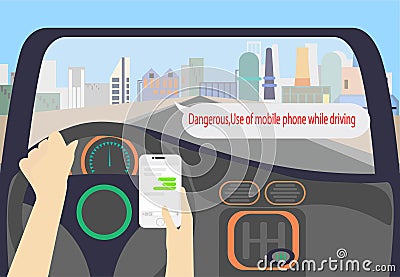 Driver holding smartphone watch chat app Vector Illustration