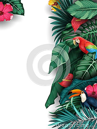 Tropical plants and birds collection set Stock Photo