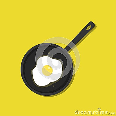 Top view Frying pan with fried egg Vector Illustration