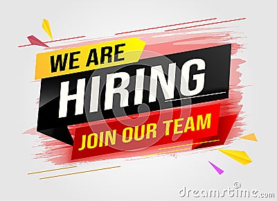 Vector hiring recruitment Join now design for banner poster. megaphone We are hiring lettering Vector Illustration