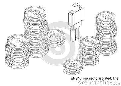 Podium of stacks of coins. Vector Illustration