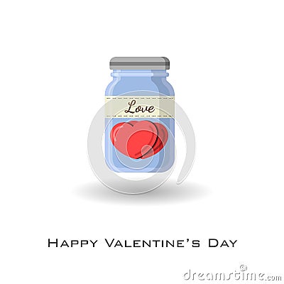 Hearts in Jar with love label to celebrate Valentine Stock Photo