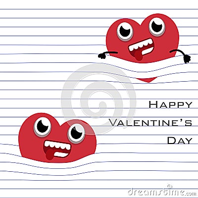 MobileRed Heart cartoon hang with the line of paper page in white background Vector Illustration