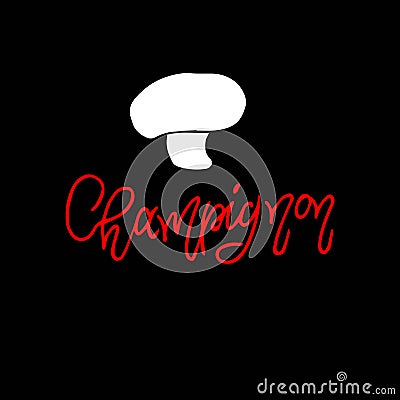 Champignon mushrooms isolated on black background, red in Cartoon Illustration