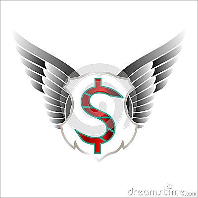 Winged and fiery shield Stock Photo