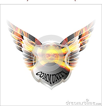 Winged and fiery shield Stock Photo