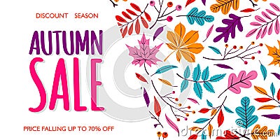 Stylish Autumn Sale Banner Abstract Illustration Background with Falling Autumn Leaves Vector Illustration