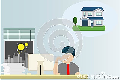 Company employee work overtime to buy their own homes Vector Illustration