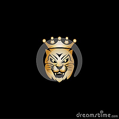 Gold king cat vector mascot logo Vector Illustration