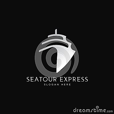 Elegant luxury silver cruise ship logo template Vector Illustration