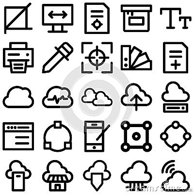 Digital Products Bold Outline Vector Icons set every single icon can easily modify or edit Vector Illustration